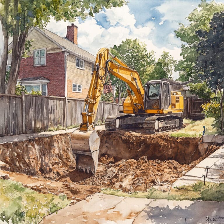 excavator-residential-construction-setting-digging-foundation-trench